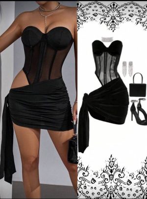 Vestido Mini Corset Mesh Negro [TALLA S-L]