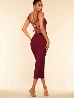Vestido Ajustado Tiras Cruzadas Cherry [TALLA L]