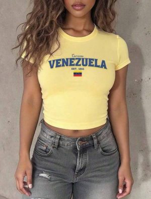 Camiseta Corta Caracas Est. 1811 Amarillo Pastel [TALLA XS-S-M]