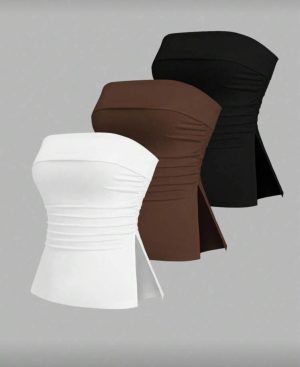 Tops de Tubo Strapless con Fruncido Lateral [TALLA L-XL]