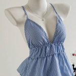 Crop Top Liso con Escote V Profundo Fruncido [TALLA S]