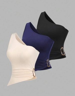 Tops de Un Hombro con Hebilla Metálica [TALLA S]