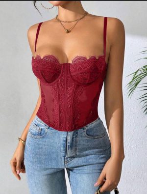 Top de Tirantes Corsetero Guinda de Encaje [TALLA L]