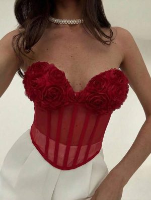 Top Corset de Malla con Rosas 3D [TALLA S]
