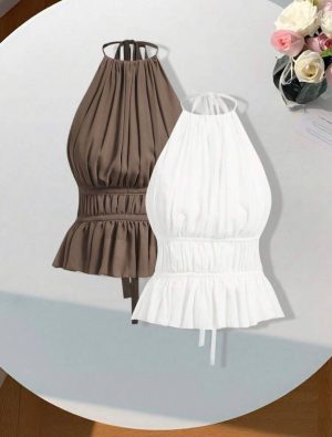 Top Halter con Cintura Elástica Fruncida [TALLA L]