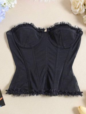 Top Corset de Malla con Ribete de Tul [TALLA XS]