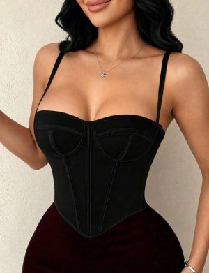 Top Corset Negro de Tirantes Finos con Varillas [TALLA S]