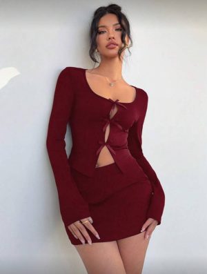 Conjunto Mini Skirt Merlot Romántico [TALLA XS-M]