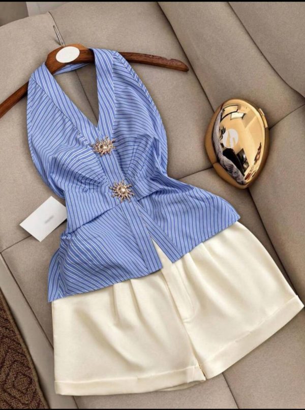 Conjunto Short Sastre + Top Pinstripe [TALLA XL]