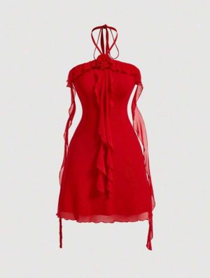 photo_2026-09-23_23-04-12 Vestido Mini Rojo Chiffon con Flor 3D y Volantes