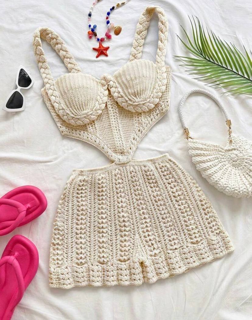 Conjunto/Enterizo de Tejido / Crochet Color Marfil